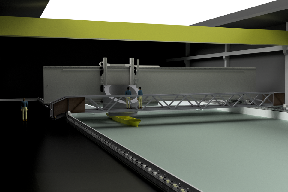 render tekening - engineering - sleepwagen maritiem onderzoek Oostende